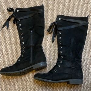 Black suede knee-high boots